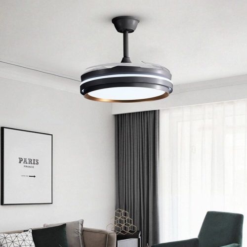 Lustră cu Ventilator LED Retractabil, Negru Elit's