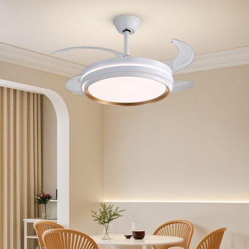 Lustră LED cu Ventilator Retractabil, 3 Tonuri de Lumină, Motor Cupru, Temporizare și Telecomandă, Alb Elit's