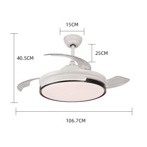 Ventilator Plafon LED cu Lumină în 3 Tonuri, Motor Cupru, Temporizare și Telecomandă, Alb+Negru Elit's