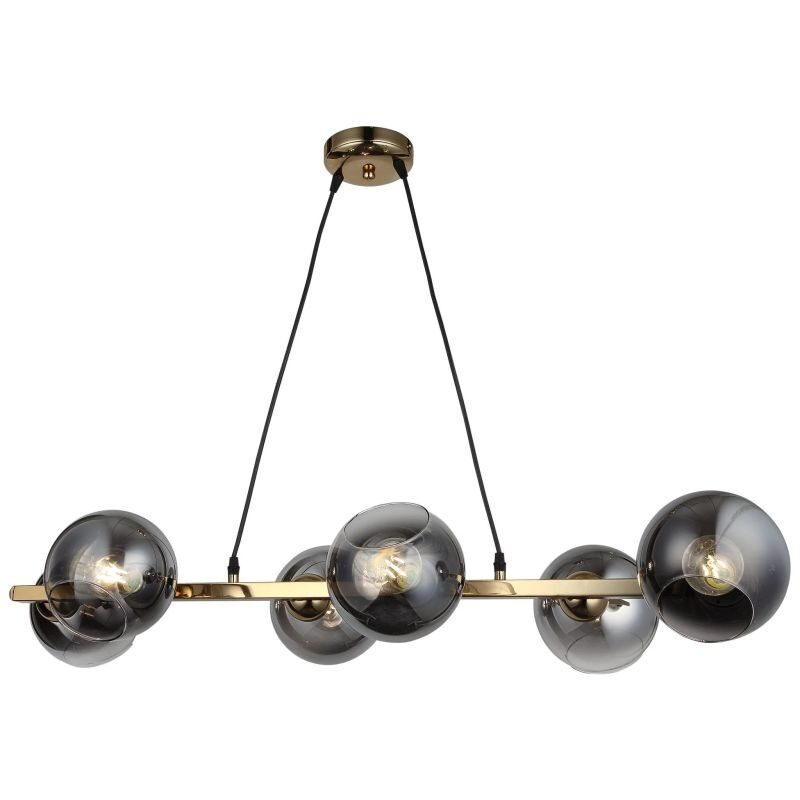 Lustră Gold Suspendată cu Șase Globuri Fumurii, 6 Dulii E27 Elit's