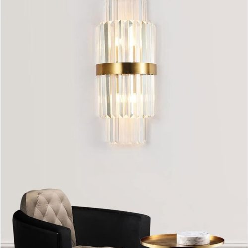 Aplică Aurie cu Cristale –Elit's 2 Fasunguri E14, Design Elegant din Metal și Cristal, 36×20×10 cm
