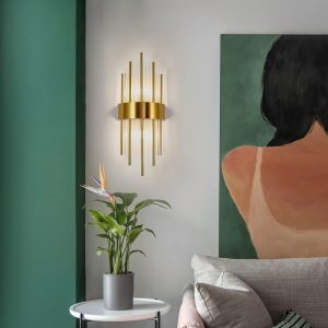 Aplică Auriu cu Cristale – 2 Fasunguri E14,Elit's Design Elegant din Metal și Cristal, 46×20×10 cm