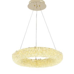 Lustră LED Suspendată cu Telecomandă –Elit's Ø60 cm, 3 Tipuri de Lumină, Intensitate Reglabilă, Design Auriu