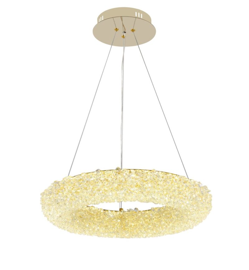 Lustră LED Suspendată cu Telecomandă –Elit's Ø60 cm, 3 Tipuri de Lumină, Intensitate Reglabilă, Design Auriu