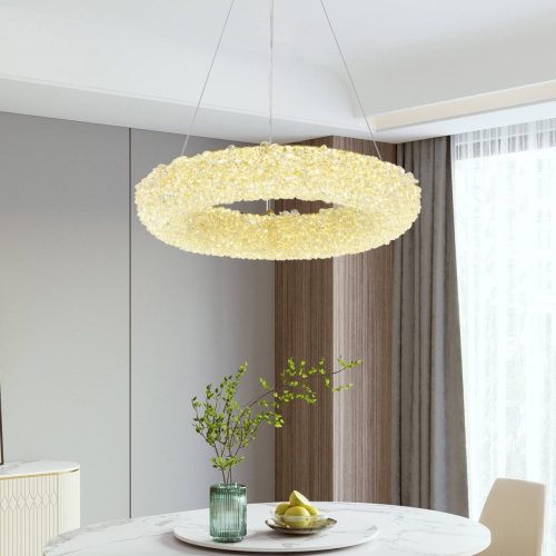Lustră LED Suspendată cu Telecomandă – 3 Tipuri de Lumină, Intensitate Reglabilă,Elit's Design Auriu Modern, Ø40 cm