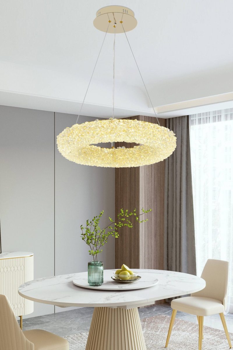Lustră LED Suspendată cu Telecomandă – 3 Tipuri de Lumină, Intensitate Reglabilă,Elit's Design Auriu Modern, Ø40 cm