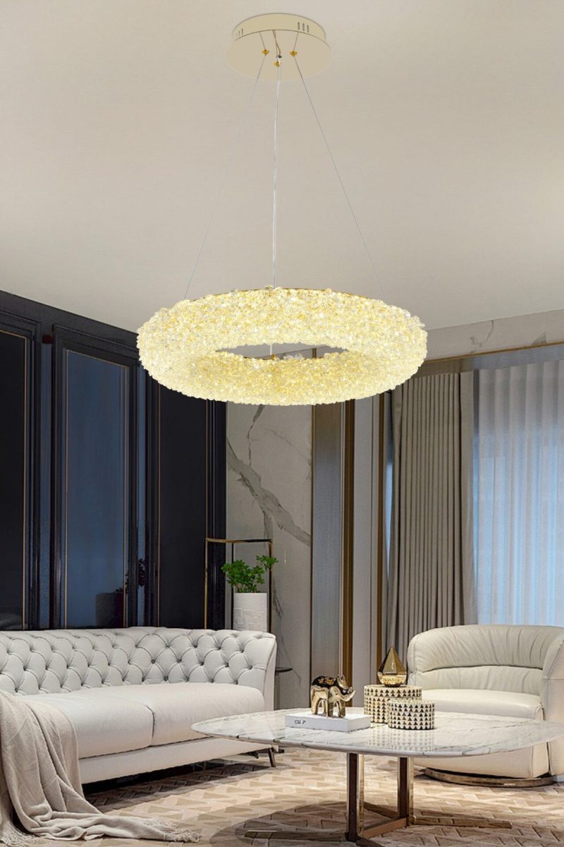 Lustră LED Suspendată cu Telecomandă –Elit's Ø60 cm, 3 Tipuri de Lumină, Intensitate Reglabilă, Design Auriu