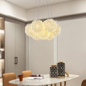 Lustră Suspendată cu 7 Abajururi – Elit's Fasung G9, Design Auriu Elegant, Înălțime Reglabilă, Ø35 cm