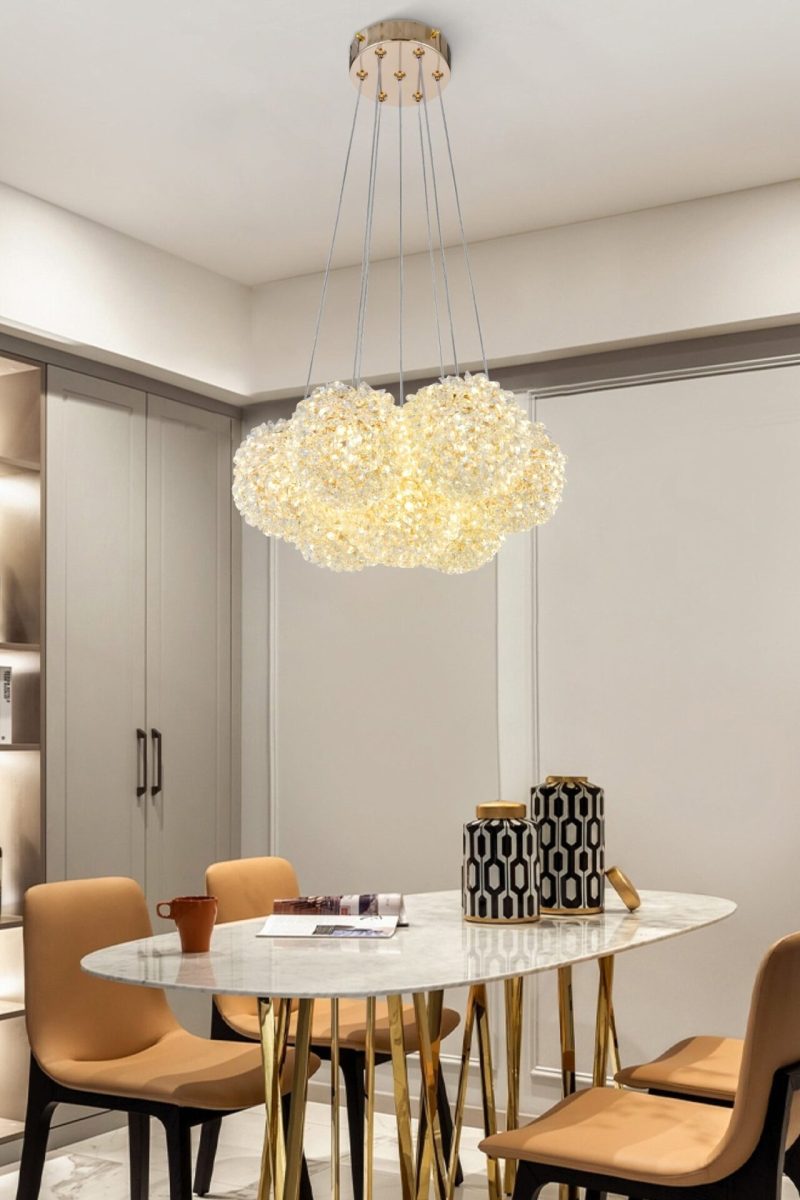 Lustră Suspendată cu 7 Abajururi – Elit's Fasung G9, Design Auriu Elegant, Înălțime Reglabilă, Ø35 cm