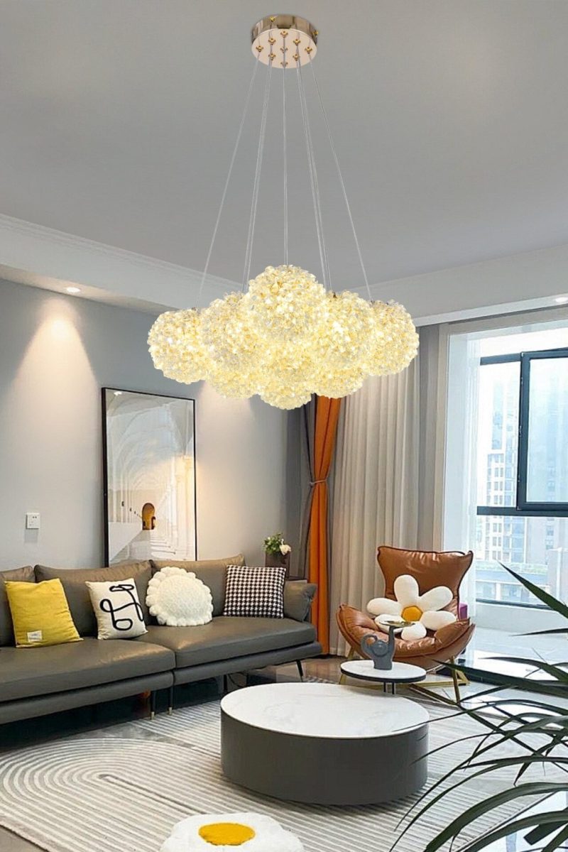 Lustră Suspendată cu 9 Abajururi –Elit's Design Auriu Elegant, Fasung G9, Înălțime Reglabilă, Ø45 cm
