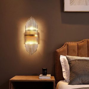 Aplică LED Auriu cu Cristale –Elit's 24W, 2 Surse de Iluminare, 3 Tonuri de Lumină, 46×20×10 cm