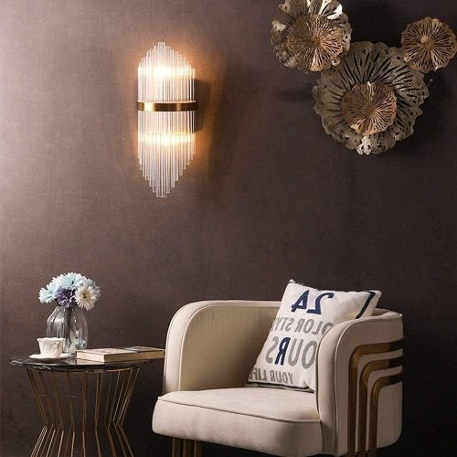 Aplică LED Auriu cu Cristale –Elit's 24W, 2 Surse de Iluminare, 3 Tonuri de Lumină, 46×20×10 cm