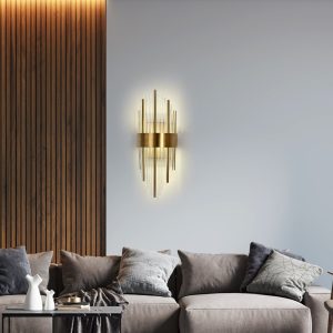 Aplică Auriu cu Cristale – 2 Fasunguri E14,Elit's Design Elegant din Metal și Cristal, 46×20×10 cm