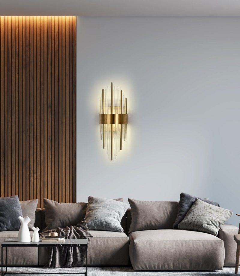 Aplică Auriu cu Cristale – 2 Fasunguri E14,Elit's Design Elegant din Metal și Cristal, 46×20×10 cm