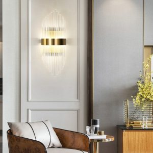 Aplică LED Auriu cu Cristale –Elit's 24W, 2 Surse de Iluminare, 3 Tonuri de Lumină, 46×20×10 cm