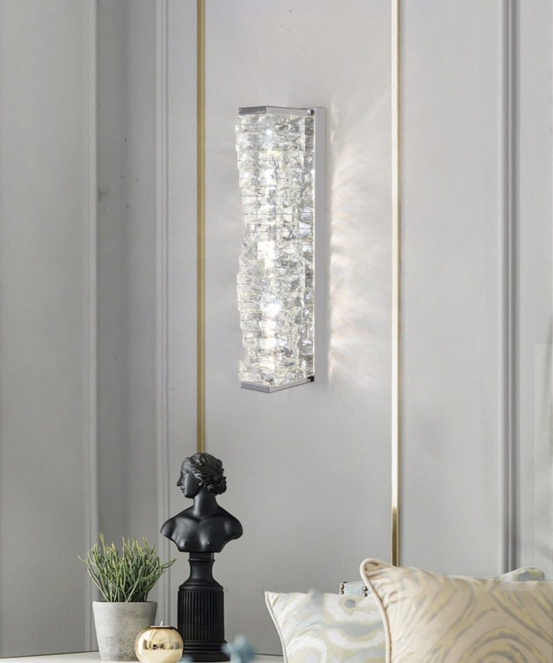 Aplică LED cu Cristale –Elit's 20W, 3 Tipuri de Lumină, Design Modern Argintiu, 46×12×16 cm