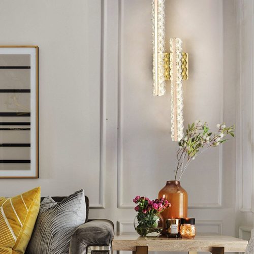 Aplică LED Auriu cu Cristale –Elit's 10W, 2 Surse de Iluminare, 3 Tonuri de Lumină, 50×12×12 cm