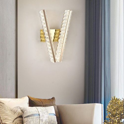 Aplică LED Auriu cu Cristale –Elit's 2 Surse, 10W, 3 Tipuri de Lumină, 35×20×12 cm