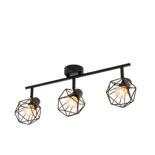 Lustră Rustică cu 3 Brațe, Negru –Elit's Soclu E14, Design Din Metal, 480×100×190 mm