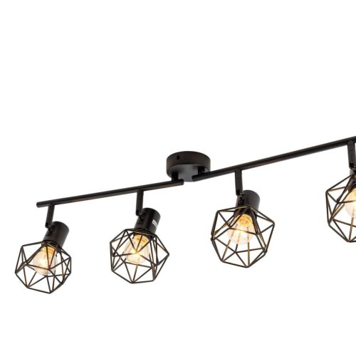Lustră Rustică cu 4 Brațe, Negru – Soclu E14, Design Vintage din Metal, 480×100×190 mm