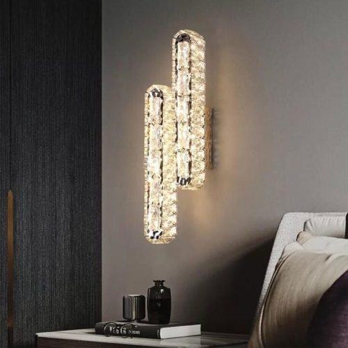 Aplică LED Auriu cu Cristale –Elit's 10W, 2 Surse de Iluminare, 3 Tonuri de Lumină, 50×20×10 cm
