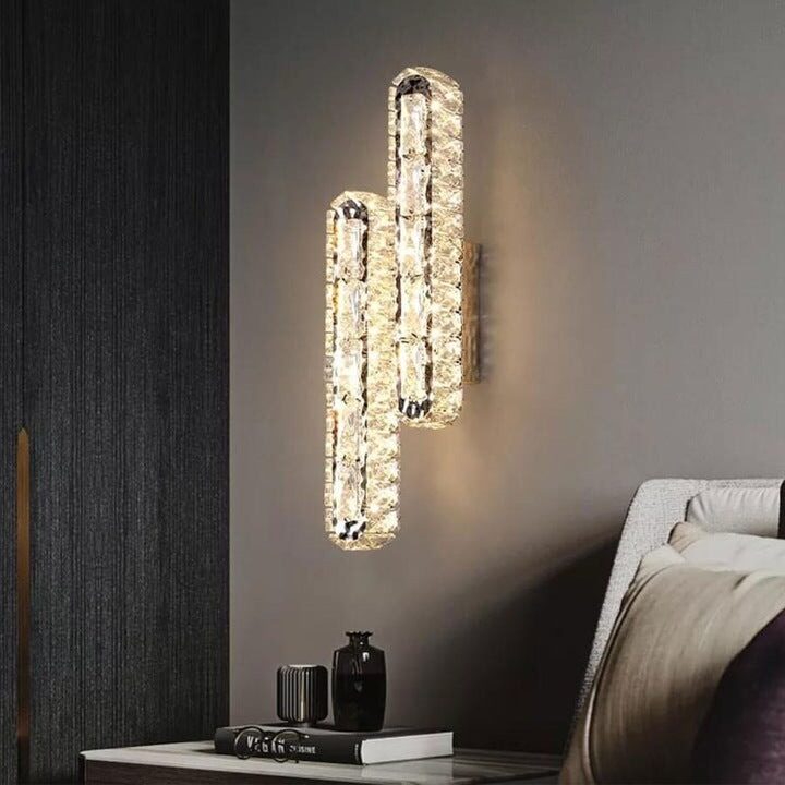 Aplică LED Auriu cu Cristale –Elit's 10W, 2 Surse de Iluminare, 3 Tonuri de Lumină, 50×20×10 cm
