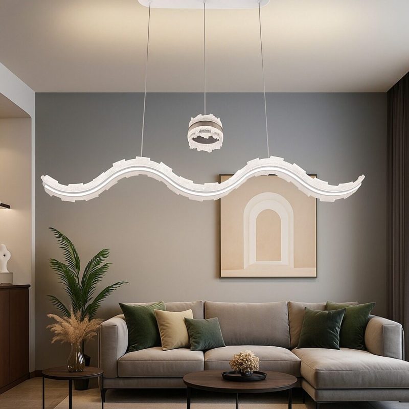 Lustră LED dining suspendată gri rose, 180W –Elit's 3 surse de iluminare, telecomandă, intensitate reglabilă