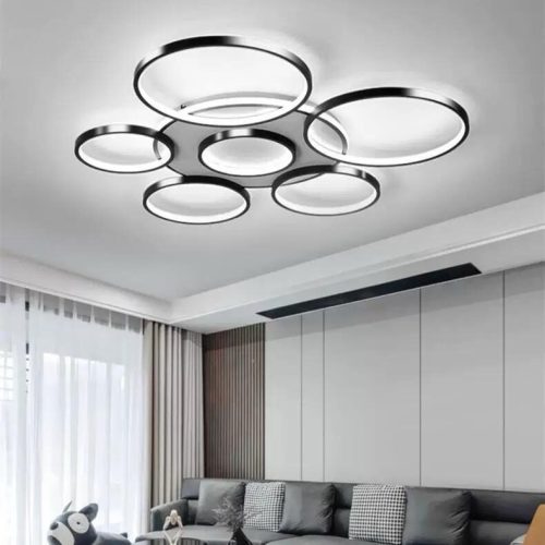 Lustră LED cu Telecomandă –Elit's 137W, 3 Tipuri de Lumină, Intensitate Reglabilă, Design Negru, 80x80 cm