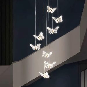 Candelabru LED DJ011-8 – 32W, cristal & metal auriu, cu telecomanda