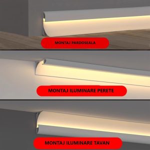 61STL1bUpML._AC_SL1500_29c305eb Profil LED Aplicat Elit's– Tip Scafă / Plintă, Aluminiu Alb, Lungime 3 m