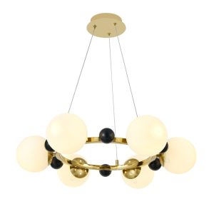 Lustră Suspendată cu 6 Abajururi –Elit's Design Auriu/Negru, Ø60 cm, Fasung E27, Înălțime Reglabilă