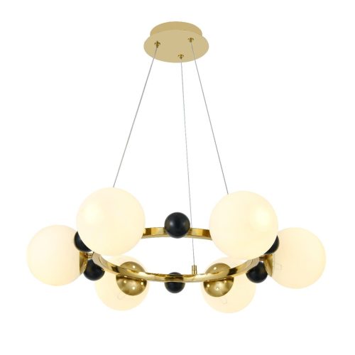 Lustră Suspendată cu 6 Abajururi –Elit's Design Auriu/Negru, Ø60 cm, Fasung E27, Înălțime Reglabilă