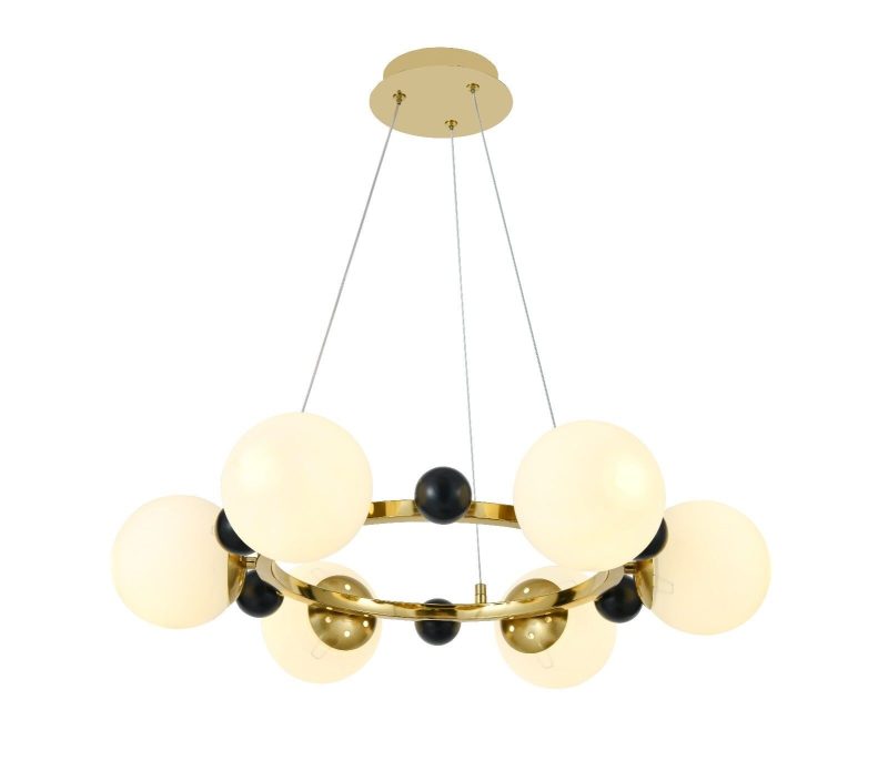Lustră Suspendată cu 6 Abajururi –Elit's Design Auriu/Negru, Ø60 cm, Fasung E27, Înălțime Reglabilă