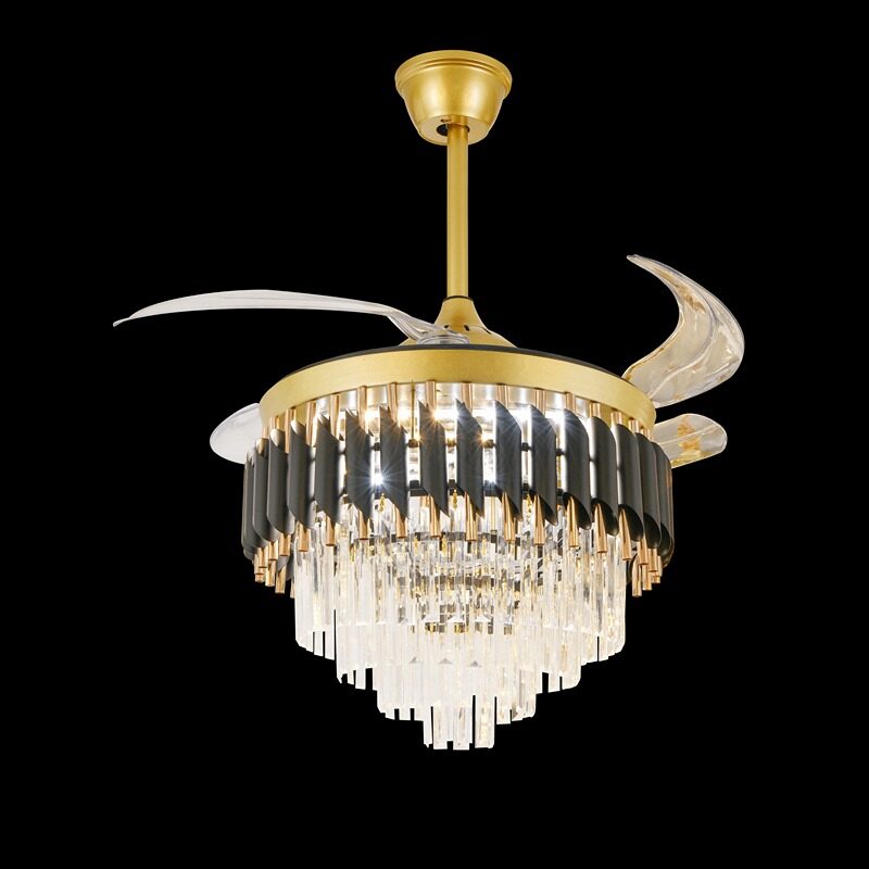Candelabru cu Ventilator și Telecomandă – 72W, LED Dimmabil,Elit's 3 Tipuri de Lumină, 6 Trepte de Viteză, Design Negru/Auriu