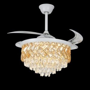 Candelabru cu Ventilator și Telecomandă –Elit's 72W LED, 3 Tipuri de Lumină, Intensitate Reglabilă, 6 Viteze, Alb/Auriu