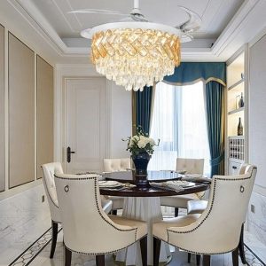 Candelabru cu Ventilator și Telecomandă –Elit's 72W LED, 3 Tipuri de Lumină, Intensitate Reglabilă, 6 Viteze, Alb/Auriu
