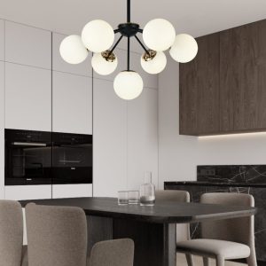 Lustra model N36368-7 –Elit's 7 x E27, abajururi elegante, finisaj negru