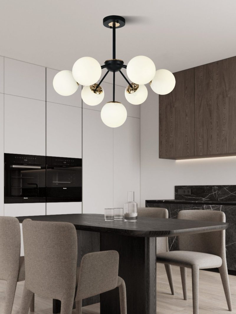 Lustra model N36368-7 –Elit's 7 x E27, abajururi elegante, finisaj negru