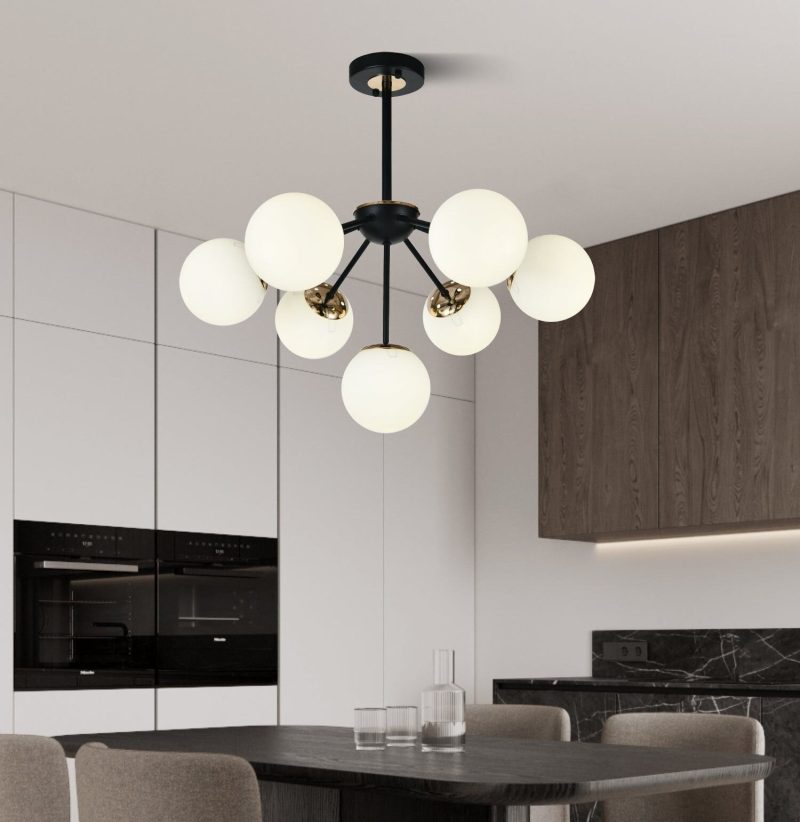 Lustra model N36368-7 –Elit's 7 x E27, abajururi elegante, finisaj negru