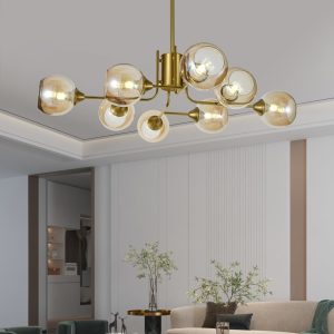 Lustra model N6802-8 – 8 abajururi elegante, finisaj auriu Lustra model N6802-8 –Elit's 8 abajururi elegante, finisaj auriu