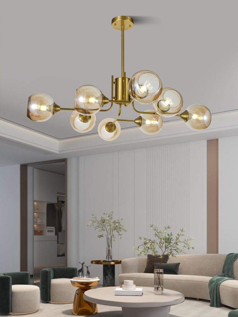 Lustra model N6802-8 – 8 abajururi elegante, finisaj auriu Lustra model N6802-8 –Elit's 8 abajururi elegante, finisaj auriu