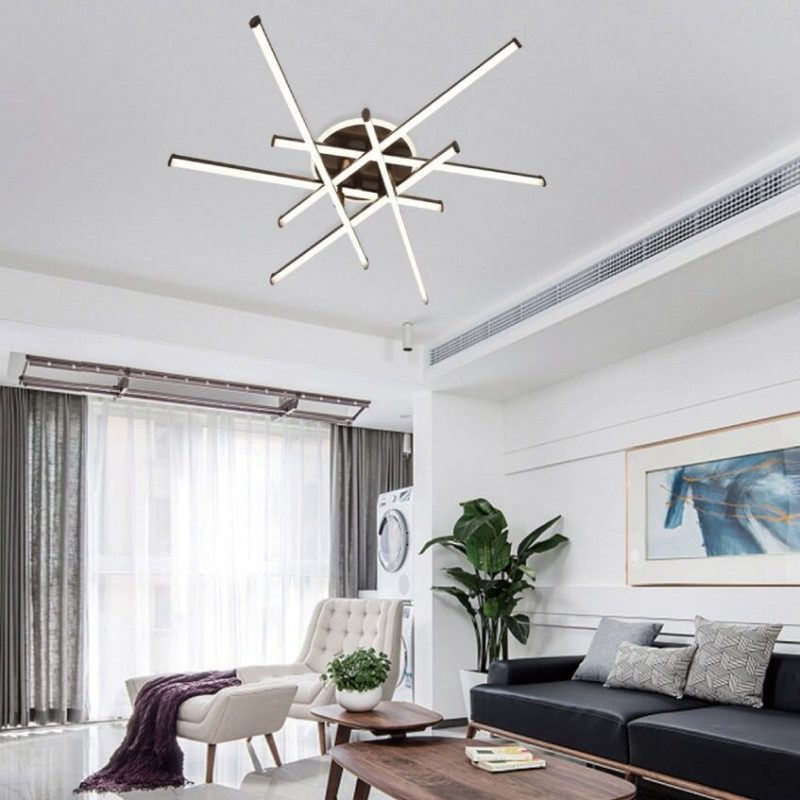 Lustră LED cu 7 surse de iluminare (6+1),Elit's 98W, cu telecomandă – Design modern maro