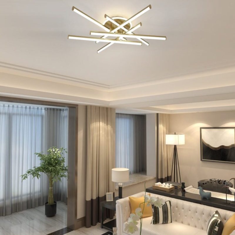 Lustră LED cu 7 surse de iluminare (6+1),Elit's 98W, cu telecomandă – Design elegant auriu
