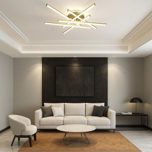 Lustră LED cu 7 surse de iluminare (6+1),Elit's 98W, cu telecomandă – Design elegant auriu