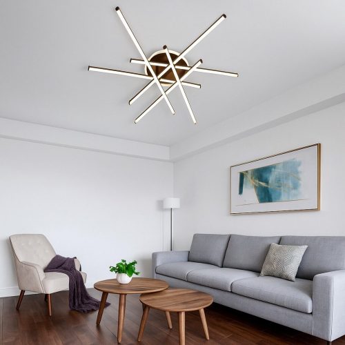 Lustră LED cu 7 surse de iluminare (6+1),Elit's 98W, cu telecomandă – Design modern maro