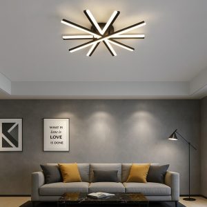 Lustră LED cu Telecomandă –Elit's 95W, 5 Surse de Iluminare, Intensitate Reglabilă, 3 Tipuri de Lumină, Design Negru, 80x68 cm