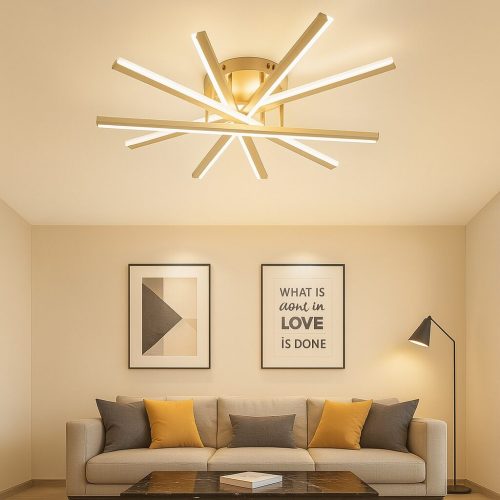 Lustră LED Auriu cu Telecomandă –Elit's 95W, 5 Surse de Iluminare, Intensitate Reglabilă, 3 Tipuri de Lumină
