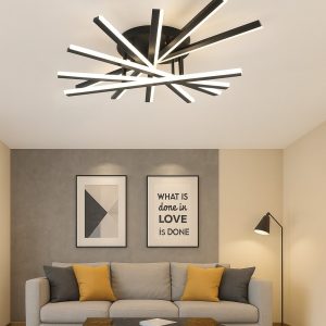 Lustră LED cu 7 surse de iluminare,Elit's 125W, cu telecomandă – Design clasic, negru elegant