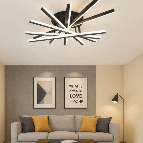 Lustră LED cu 7 surse de iluminare,Elit's 125W, cu telecomandă – Design clasic, negru elegant