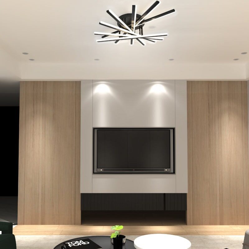 Lustră LED cu 7 surse de iluminare,Elit's 125W, cu telecomandă – Design clasic, negru elegant